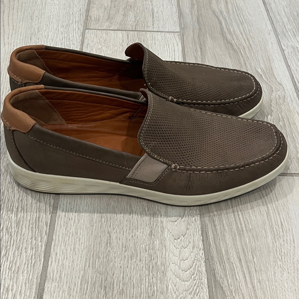 ECCO Moccasins Men's Lite Moc driving Grey/Cognac with Tan Leather Accent - Picture 3 of 10